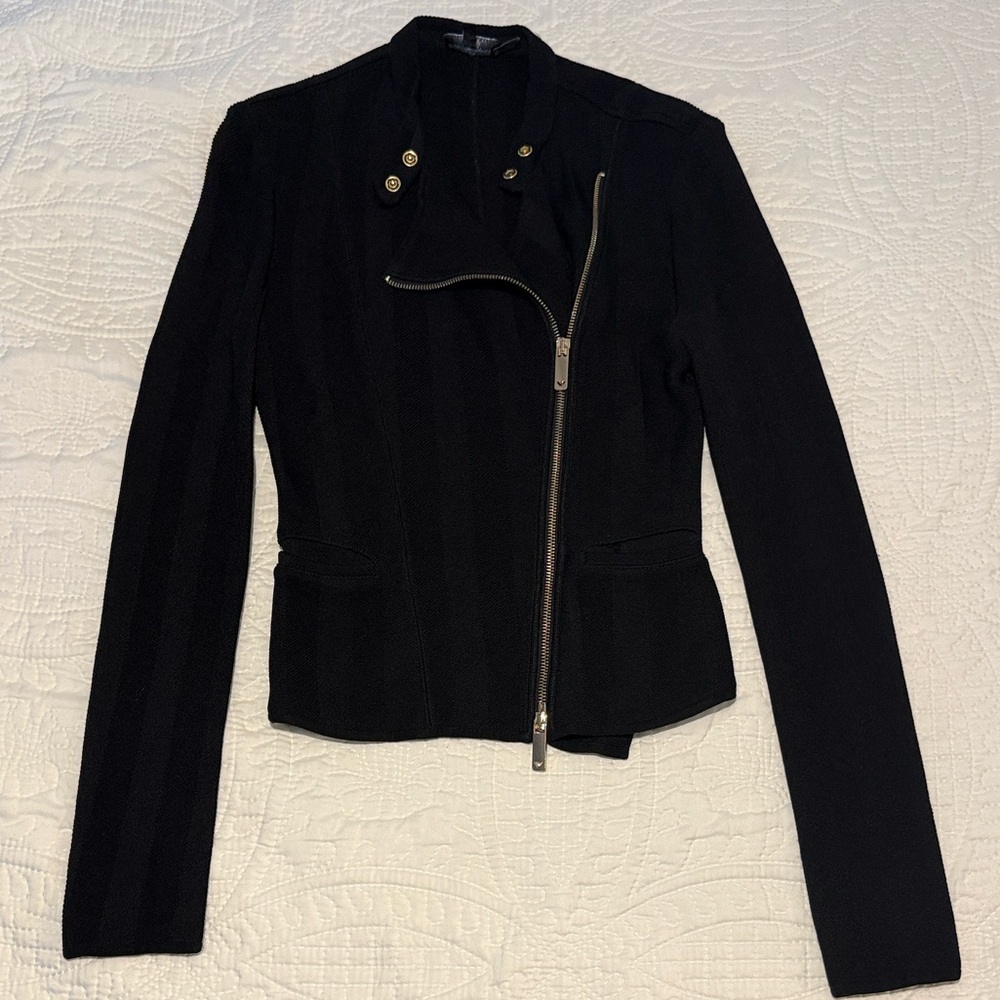 Emporio Armani Black Asymmetric Zip Leather Jacket
